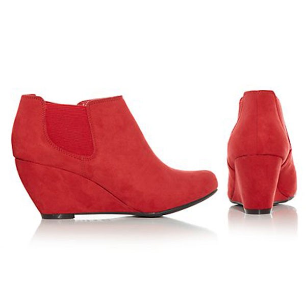 Rote Keilabsatz Wedges Ankle Boots Stiefeletten Faux Wildleder