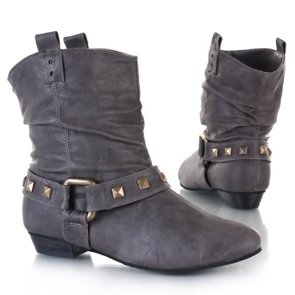 Graue Biker Boots mit Nieten