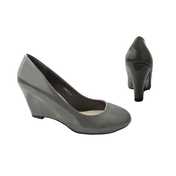 Graue Lack Keilabsatz Pumps