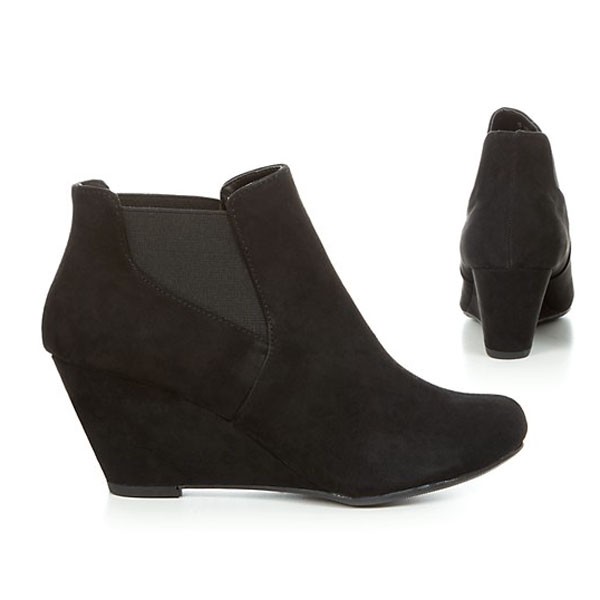 Schwarze Faux Wildleder Wedges Keilabsatz Booties Ankle Boots stiefeletten