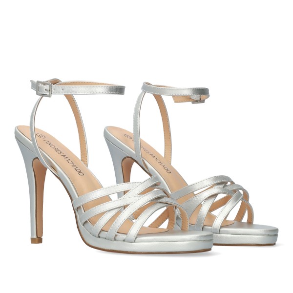 AM5731 Andres Machado Silber Stilettos Sandalen High Heels Brautschuhe
